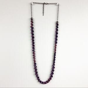 Purple Ribbon And Beaded Long Necklace